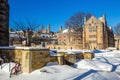 Yale university buildings in winter after snow storm Linus Royalty Free Stock Photo