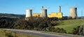 Yallourn Power Station in the Latrobe Valley Victoria showing transmission lines and cooling towers Royalty Free Stock Photo