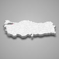 Yalova region location within Turkey 3d map