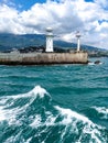 Yalta port with a view of the lighthouse Royalty Free Stock Photo