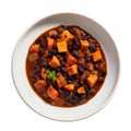 Yam And Black Bean Chili On White Plate, On White Background