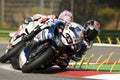 Yamaha YZF R1 of Yamaha World Superbike Team, driven by Marco Melandri in action during the Superbike Practice in Imola Circuit Royalty Free Stock Photo