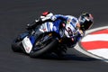 Yamaha YZF R1 of Yamaha World Superbike Team, driven by Marco Melandri in action during the Superbike Practice in Imola Circuit Royalty Free Stock Photo