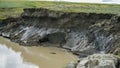 YAMAL PENINSULA, RUSSIA - JUNE 18, 2015: Expedition to the giant funnel of unknown origin. Former crater, which became a Royalty Free Stock Photo