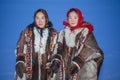 Yamalo-Nenets Autonomous Okrug, extreme north, Nenets family in the national winter clothes of the northern inhabitants of the Royalty Free Stock Photo