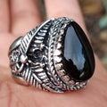 Yaman Aqeeq - Black Sard Chalcedony Gemstone On Ring