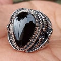 Yaman Aqeeq - Black Sard Chalcedony Gemstone On Ring