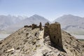 Yamchun Fortress in the Wakhan Valley near Vrang in Tajikistan. The mountains in the background are the Hindu Kush in Afghanistan Royalty Free Stock Photo