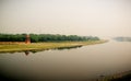 Yamuna river and a man in boat. View from Taj