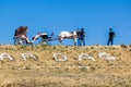 YANAR DAG, AZERBAIJAN - JUNE 19, 2018: Horse carriage at Yanar Dag, burning mountain, continuous natural gas fire in Royalty Free Stock Photo