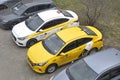 Yandex taxi cars in the parking lot