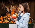 yang girl in farm market fruit and vegetables shop