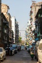 Dirty and degraded streets of the downtown area of Yangon