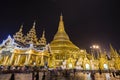 YANGON, MYANMAR, December 25, 2017: Shwedagon Pagoda in Yangon at night Royalty Free Stock Photo