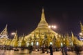 YANGON, MYANMAR, December 25, 2017: Shwedagon Pagoda in Yangon at night Royalty Free Stock Photo