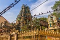 The Shri Kali Temple in central Yangon, Myanmar, surrounded by a flock of birds Royalty Free Stock Photo