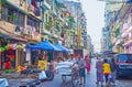 Busy street of Chinatown, Yangon, Myanmar Royalty Free Stock Photo