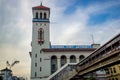 Yangon, Myanmar - Sept 2019: The sun sets over the colonial Myanma Port Authority building on the Strand waterfront road