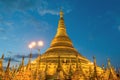 Yangon, Myanmar view of Shwedagon Pagoda at night. Royalty Free Stock Photo