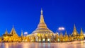Yangon, Myanmar view of Shwedagon Pagoda at night. Royalty Free Stock Photo