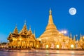 Yangon, Myanmar view of Shwedagon Pagoda with super moon Royalty Free Stock Photo