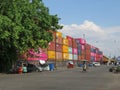 Colourful shipping containers at the port of Yangon Royalty Free Stock Photo