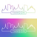 Yangon skyline. Colorful linear style.