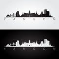 Yangon skyline and landmarks silhouette