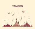 Yangon skyline, Myanmar vector linear style city