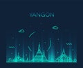 Yangon skyline, Myanmar vector linear style city