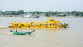 Yangon water bus, or water taxi in Hlaing river. Public transportation in Myanmar, Dec-2017