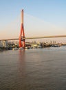 Yangpu suspension bridge across river Huangpu in Shanghai Royalty Free Stock Photo