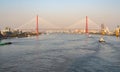 Yangpu suspension bridge across river Huangpu in Shanghai Royalty Free Stock Photo