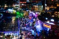 Yangshuo, China - July 27, 2018: Crowded night at popular travel city of Yangshuo near Guilin in China