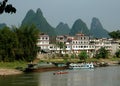 Yangshuo, China: River, Houses, and Karst Rocks