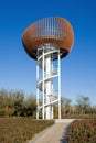 Modern watchtower in a sunny park, Yantai, China