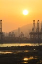 Yantian port in Shenzhen under sunset