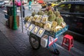 YAOWARAT, BANGKOK, THAILAND -10 JAN, 2016: Unidentified man sale durain on chinatown, Yaowarat is a street food market in Bangkok