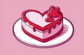 Yappy Valentines Day cake with Pastel Pink in shape of heart on pink background