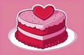 Yappy Valentines Day cake with Pastel Pink in shape of heart on pink background