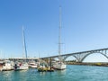 Yaquina Bay Bridgeand waterfront marina in Newport, OR