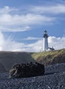 Yaquina lighthouse from the beach. Royalty Free Stock Photo