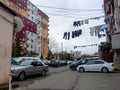Yard with clothes hanging on the clothesline. Yards of Batumi. Drying laundry. Urban idyllic