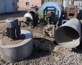 Yard of an industrial enterprise. Old industrial ventilation equipment