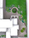 Private yard landscaping, general plan rendering