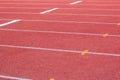 Yard line, running track, athletics track, a red, white ground. Royalty Free Stock Photo