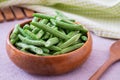 Yard long bean in wooden bowl Royalty Free Stock Photo