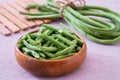 Yard long bean in wooden bowl Royalty Free Stock Photo