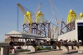 The Yard of an offshore wind turbine base construction site on the River Tyne Royalty Free Stock Photo