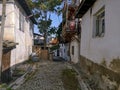 Yard with old residential buildings in Ankara Castle Turkey. Street in the slums of an ancient fortress on a sunny summer-autumn Royalty Free Stock Photo